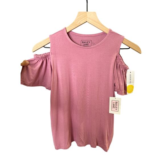 Bailey Lane Girls Pink Cold Shoulder Top Size M 8-10 Ruffle Stretch Tunic Blouse - Picture 5 of 9